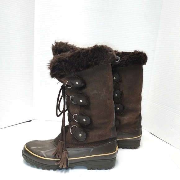 Khombu boots calf high Suede Leather Faux Fur Lined Lace up brow… - Picture 2 of 8